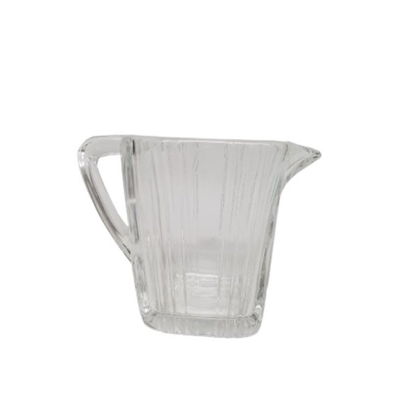 Vintage Small Ribbed Pitcher Clear Glass Heavy - Picture 2 of 2